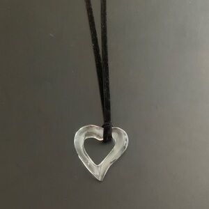 Elegant Heart Pendant on Very Long Velvet Cord Necklace (adjustable)